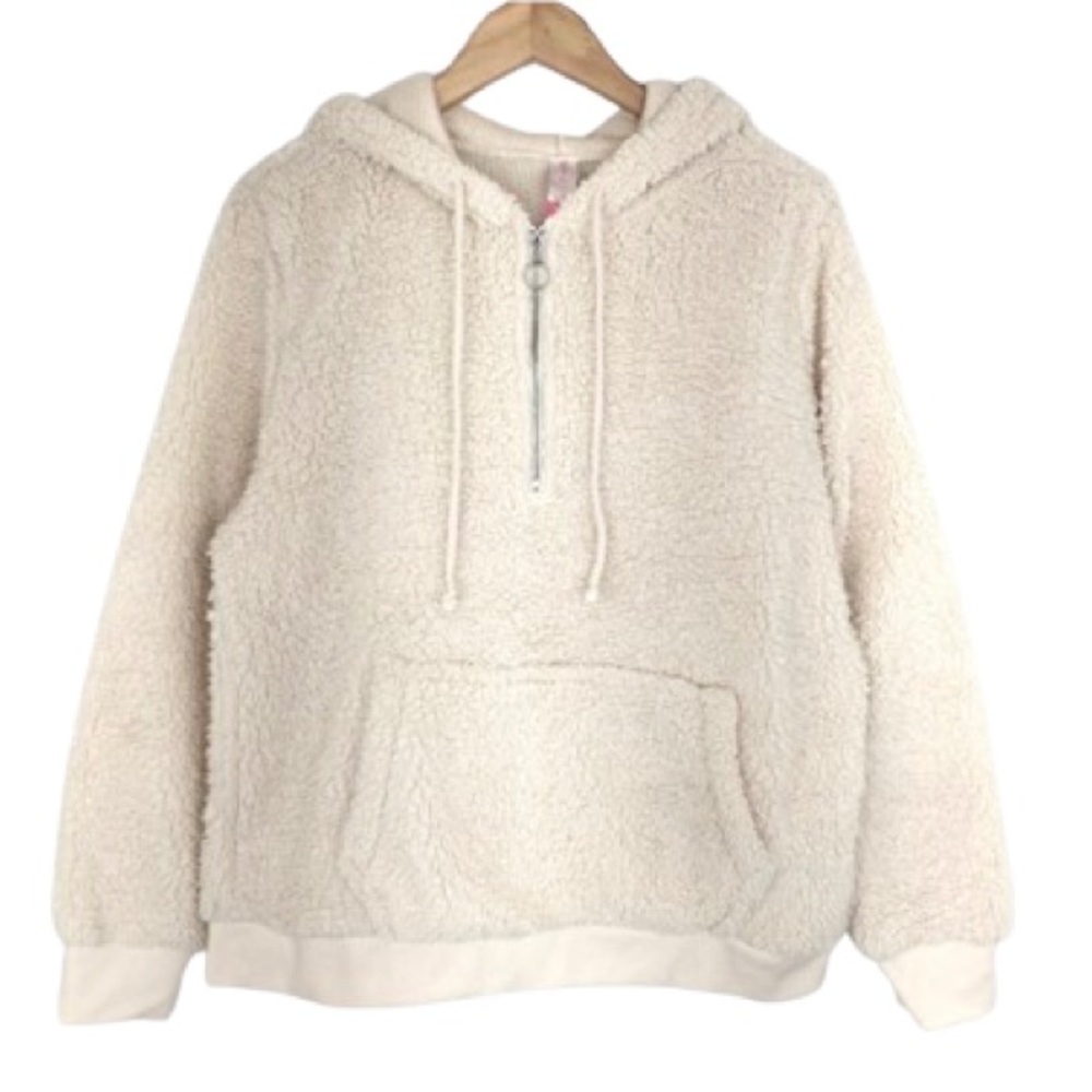 Soft Cozy Pullover Sherpa Hoodie Women’s Size XL Neutral Ivory By No Boundaries